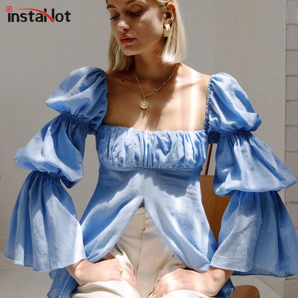 women's blouses & shirts insta puff sleeve pleated women solid shirt square collar casual cute streetwear vintage 2021 summer split blo, White
women's blouses & shirts insta puff sleeve pleated women solid shirt square collar casual cute streetwear vintage 2021 summer split blo, White