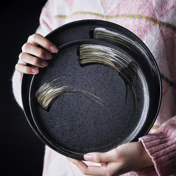 8.5/10 inch creative ceramic dishes black plate japanese style tableware western steak breakfast retro round trays & plates
8.5/10 inch creative ceramic dishes black plate japanese style tableware western steak breakfast retro round trays & plates