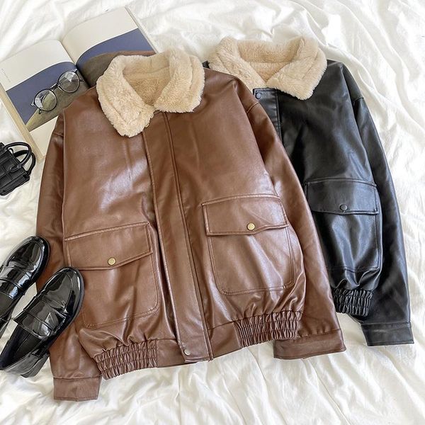 women's jackets fuzzy lapel flap pocket pu leather motorcycle jacket browm / black, Black;brown
women's jackets fuzzy lapel flap pocket pu leather motorcycle jacket browm / black, Black;brown