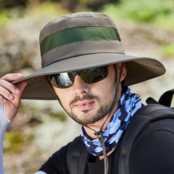 wide brim hats summer breathable mesh sunscreen hat men's outdoor fishing mountaineering big eaves sunshade fisherman for men, Blue;gray
wide brim hats summer breathable mesh sunscreen hat men's outdoor fishing mountaineering big eaves sunshade fisherman for men, Blue;gray