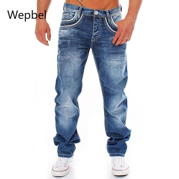 wepbel open line denim trousers men jeans brushed white pocket zipper worn pants fashion mid waist loose straight men's, Blue
wepbel open line denim trousers men jeans brushed white pocket zipper worn pants fashion mid waist loose straight men's, Blue
