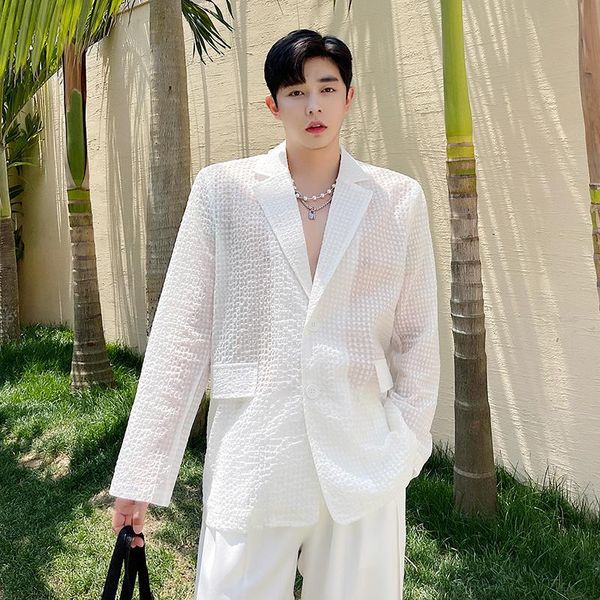 men's suits & blazers menswear blazer jacket men net celebrities thin translucent loose casual white suit streetwear male coat man, White;black
men's suits & blazers menswear blazer jacket men net celebrities thin translucent loose casual white suit streetwear male coat man, White;black