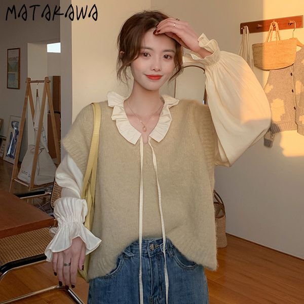 matakawa chiffon shirt women's inner stacking blouses spring retro v-neck sweater vest women two piece outfits for women 210513, White;black
matakawa chiffon shirt women's inner stacking blouses spring retro v-neck sweater vest women two piece outfits for women 210513, White;black