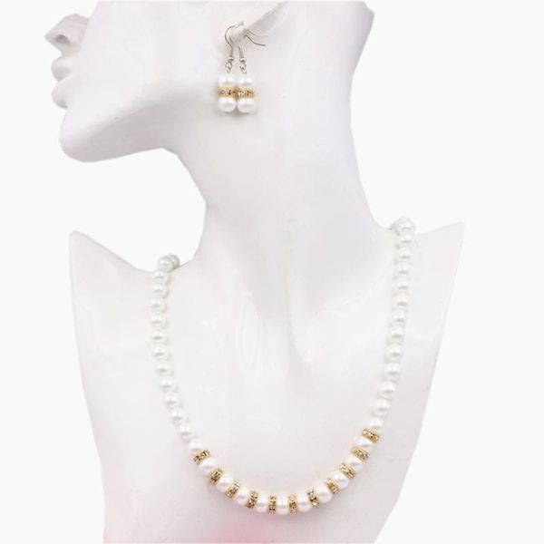 earrings & necklace high luster glass pearl shell jewelry set for women round beads sets wedding party accessories b126, Silver
earrings & necklace high luster glass pearl shell jewelry set for women round beads sets wedding party accessories b126, Silver