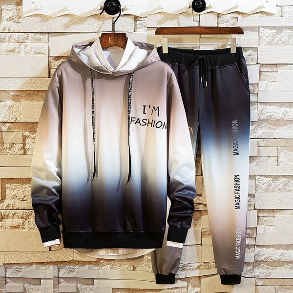 men's tracksuits gradient color long-sleeved t-shirt trendy casual loose pants brand hooded guard clothes sports suit, Gray
men's tracksuits gradient color long-sleeved t-shirt trendy casual loose pants brand hooded guard clothes sports suit, Gray