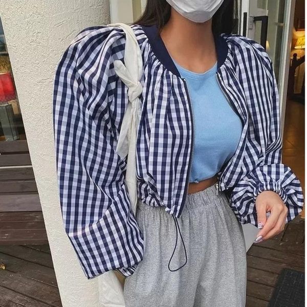 women's jackets casual gingham colorblock short for women round collar puff sleeve loose female coats clothes autumn 2021 style x685, Black;brown
women's jackets casual gingham colorblock short for women round collar puff sleeve loose female coats clothes autumn 2021 style x685, Black;brown