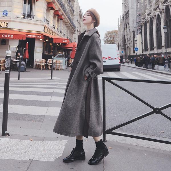 women's wool & blends brand korea style oversize long single-breasted coat for women overcoat with belt warm thick female clothes, Black
women's wool & blends brand korea style oversize long single-breasted coat for women overcoat with belt warm thick female clothes, Black