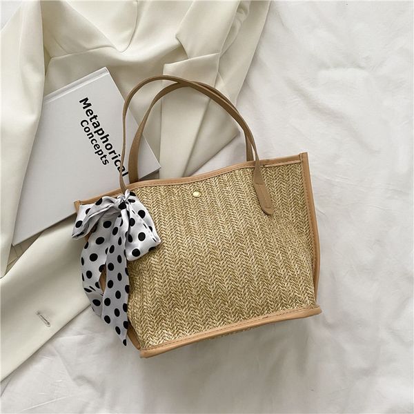 new handbags korean version sen women's straw linen woven one shoulder beach bag silk scarf factory direct sale