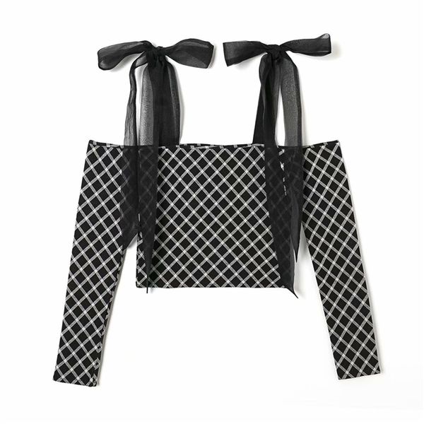 women chic plaid knitted shirts fashion ladies mesh bow strap sweet female streetwear slash neck blouses 210430, White
women chic plaid knitted shirts fashion ladies mesh bow strap sweet female streetwear slash neck blouses 210430, White