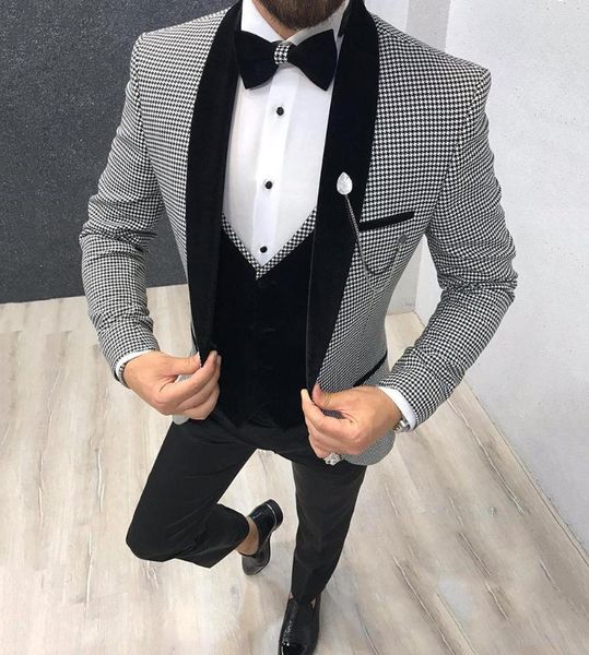 men's suits & blazers houndstooth dogstooth for men 3 pieces shawl lapel slim fit patterned tuxedos groomsmen party (blazer+vest+pants), White;black
men's suits & blazers houndstooth dogstooth for men 3 pieces shawl lapel slim fit patterned tuxedos groomsmen party (blazer+vest+pants), White;black