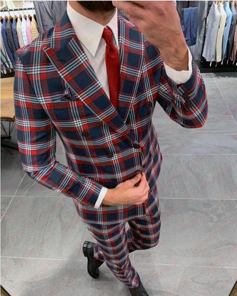 men suit british double breasted men's suits 2 pieces slim fit tailored plaid party groom wedding tuxedo blazer with pants & blazers, White;black
men suit british double breasted men's suits 2 pieces slim fit tailored plaid party groom wedding tuxedo blazer with pants & blazers, White;black