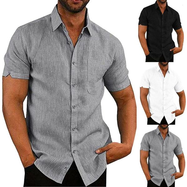 men's casual shirts cotton linen men short sleeve loose tee solid color street wear blouse lapel button cardigan d4, White;black
men's casual shirts cotton linen men short sleeve loose tee solid color street wear blouse lapel button cardigan d4, White;black