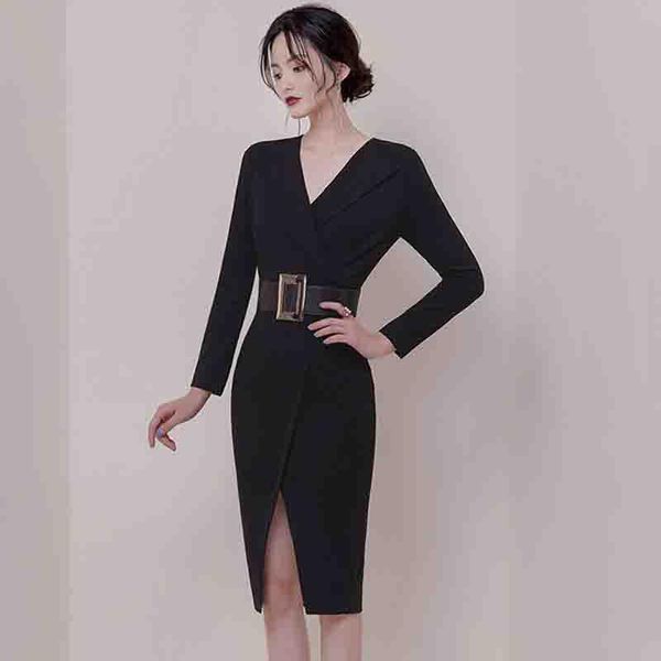 casual dresses women office lady sheath dress 2021 autumn black long sleeve work bodycon notched collar pencil ol with belt, Black;gray
casual dresses women office lady sheath dress 2021 autumn black long sleeve work bodycon notched collar pencil ol with belt, Black;gray