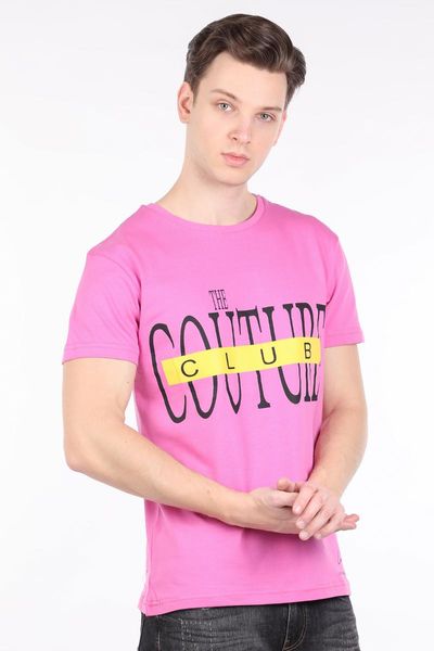 men's t-shirts male pink couture printed bicycle neck t-shirt, White;black