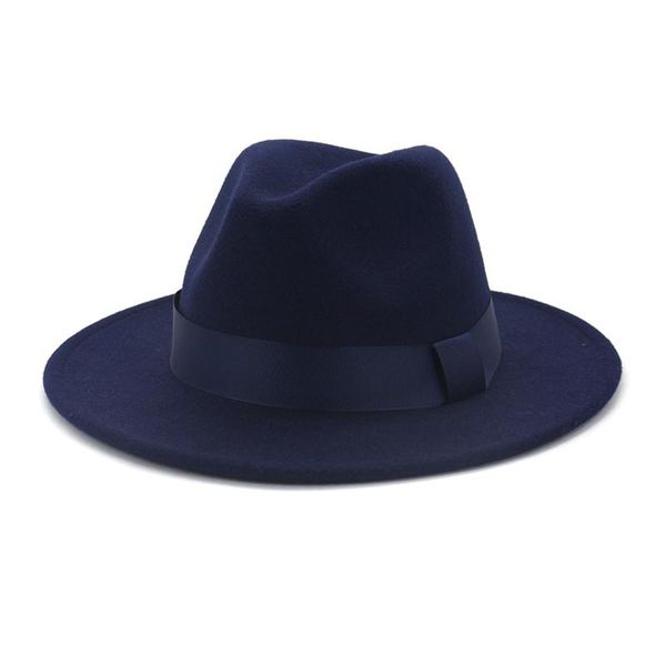 wide brim hats 2021 high-end fashion fedora hat women ribbon band men classic beige white felt british elegant women's cap, Blue;gray
wide brim hats 2021 high-end fashion fedora hat women ribbon band men classic beige white felt british elegant women's cap, Blue;gray