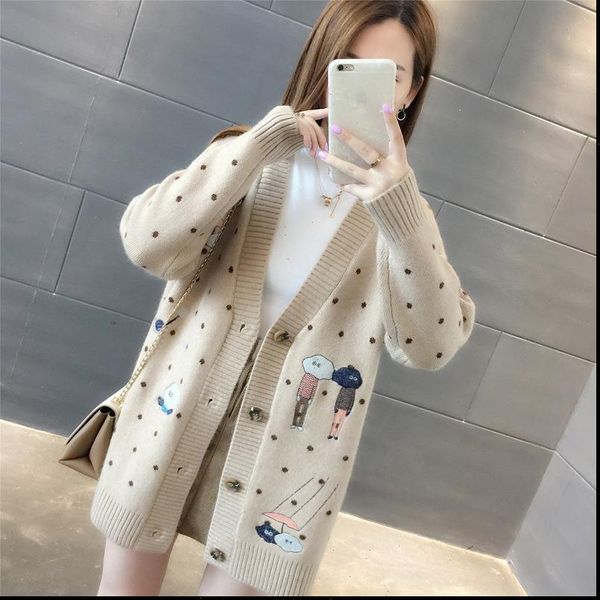 womens sweaters women autumn winter outerwear sweater v neck casual knit cardigans cartoon embroidery long sleeve korean loose cardigan, White;black
womens sweaters women autumn winter outerwear sweater v neck casual knit cardigans cartoon embroidery long sleeve korean loose cardigan, White;black