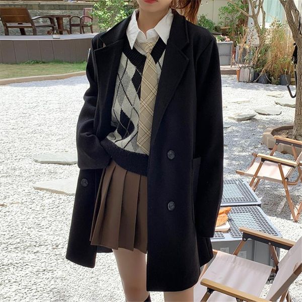 women's wool & blends coat women loose 2021 style mid-length long-sleeved double-breasted fashionable woolen jacket female, Black
women's wool & blends coat women loose 2021 style mid-length long-sleeved double-breasted fashionable woolen jacket female, Black