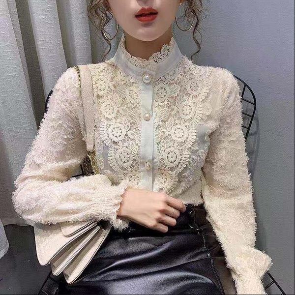 elegant spring autumn lace stand women blouses up collar hollow out long sleeve loose button bottomed shirt, White
elegant spring autumn lace stand women blouses up collar hollow out long sleeve loose button bottomed shirt, White