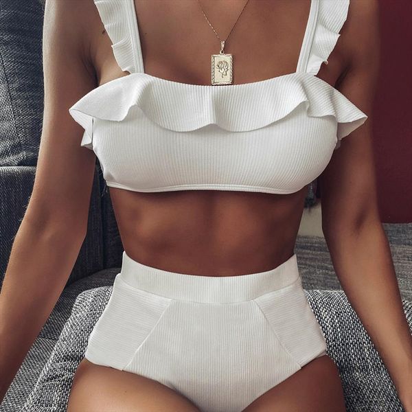 white push up bikini ruffles women swimsuits high waist female padded swimwear biquini, White;black
white push up bikini ruffles women swimsuits high waist female padded swimwear biquini, White;black
