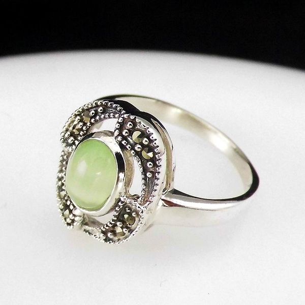

cluster rings fnj green opal 925 silver adjustable size open original s925 thai ring for women jewelry vintage, Golden;silver