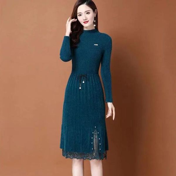 casual dresses winter thick warm slim knit dress women vintage mink wool lace-patchwork sweater office lady base with overcoat, Black;gray
casual dresses winter thick warm slim knit dress women vintage mink wool lace-patchwork sweater office lady base with overcoat, Black;gray