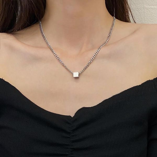 stainless steel hip hop rock jewelry chain acero inoxidable aollier femme dice pendant necklace shi necklaces, Silver