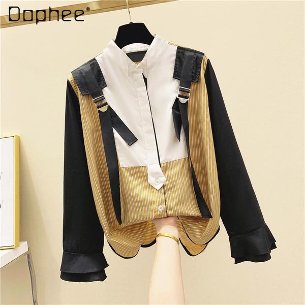 spring and autumn loose striped stitching tied contrast color stand-up collar long sleeve shirt for women niche women's blouses & shirt, White
spring and autumn loose striped stitching tied contrast color stand-up collar long sleeve shirt for women niche women's blouses & shirt, White
