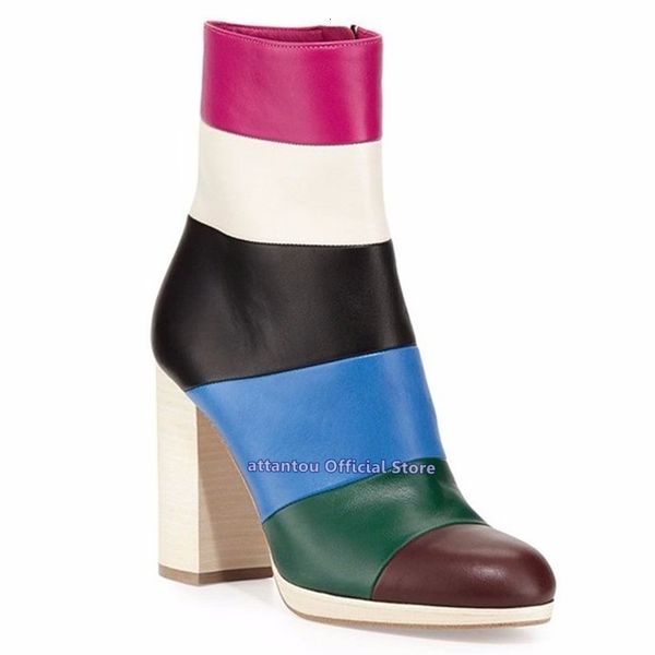 boot colored rainbow mixed leather chunky short boots spring fall high heels plus size 46, Black
boot colored rainbow mixed leather chunky short boots spring fall high heels plus size 46, Black