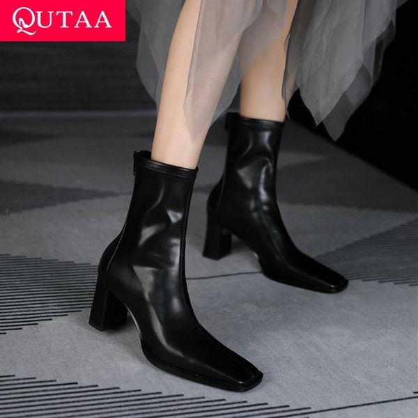 boots qutaa 2022 square high heel slip on women shoes pu leather mid calf round toe platform fashion short size 34-39, Black
boots qutaa 2022 square high heel slip on women shoes pu leather mid calf round toe platform fashion short size 34-39, Black