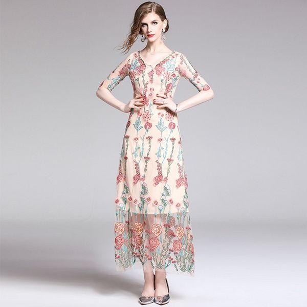 women dress summer elegant embroidery dress v-neck formal party half sleeve casual lace mesh patchwork dress 210514, Black;gray
women dress summer elegant embroidery dress v-neck formal party half sleeve casual lace mesh patchwork dress 210514, Black;gray