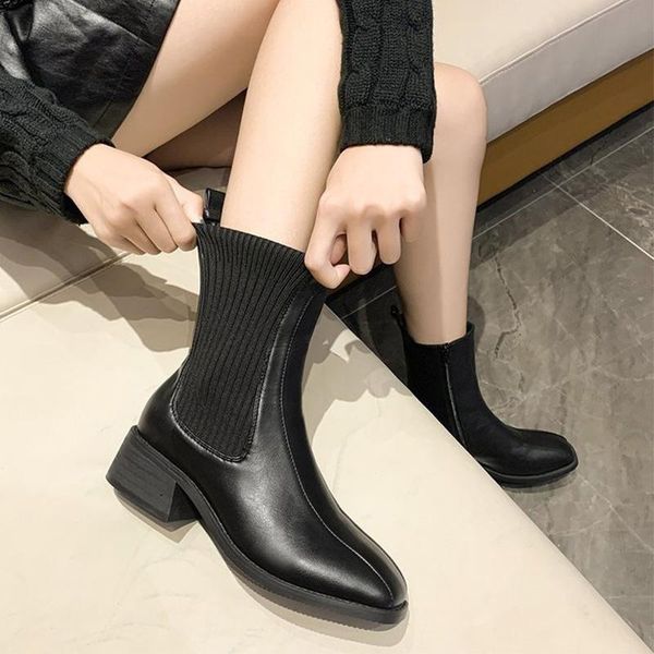 boots women slip on pu leather ankle ladies stretch fabric cone heels shoes female fashion casual woman sewing footwear, Black
boots women slip on pu leather ankle ladies stretch fabric cone heels shoes female fashion casual woman sewing footwear, Black
