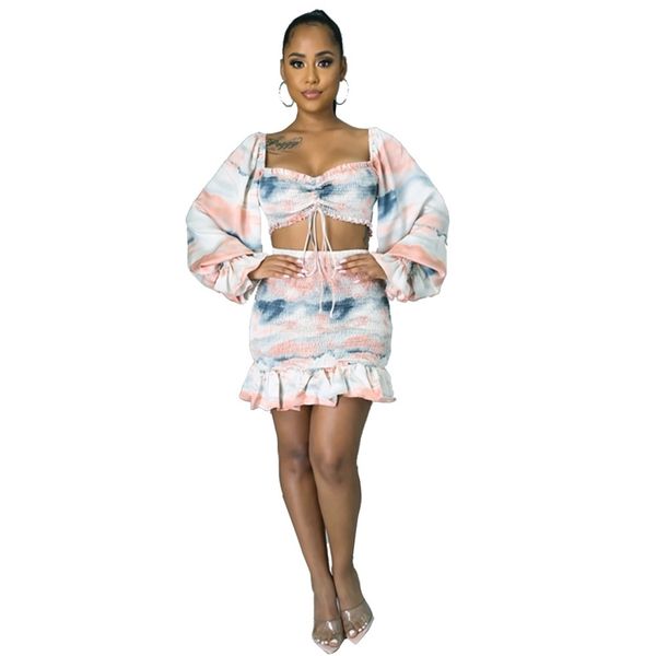 spring summer women two piece skirt sets arrival tie dye puff sleeve crop and ruffles dress club outfits 210525, White
spring summer women two piece skirt sets arrival tie dye puff sleeve crop and ruffles dress club outfits 210525, White
