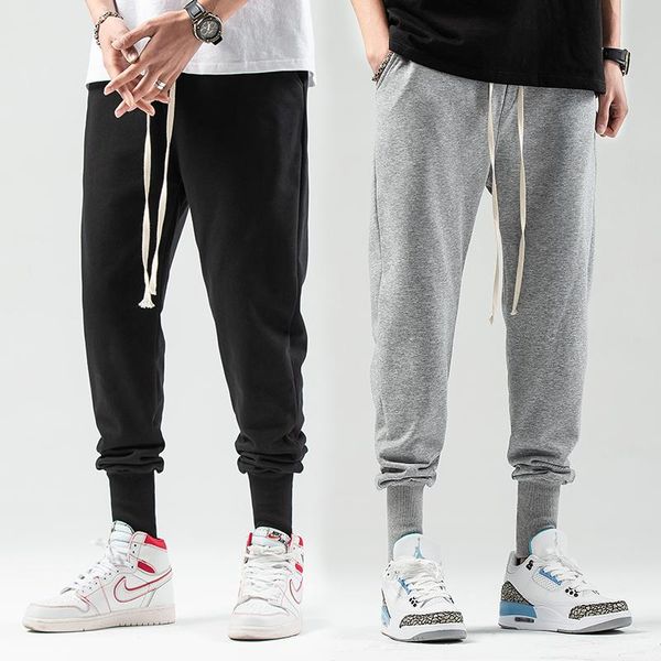 spring and autumn cotton drawstring pants high street style trousers brand casual jogging fitness basketball cool men men's, Black