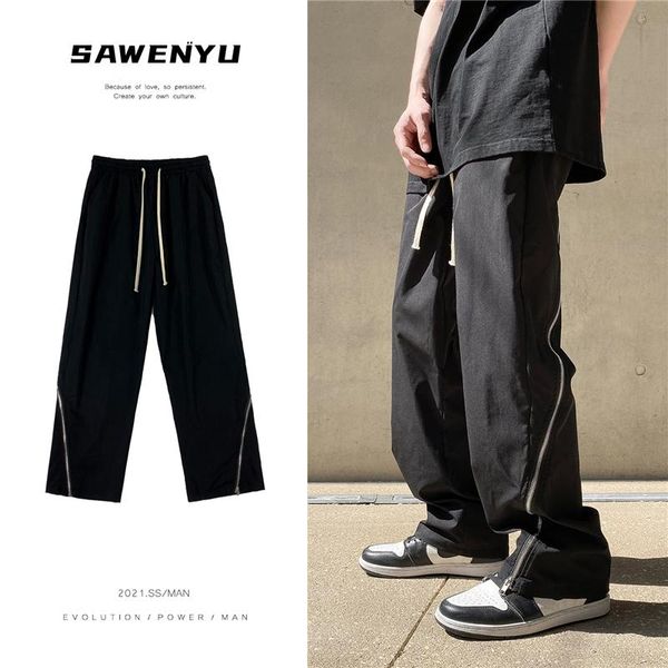 men's pants spring and summer wide-leg fashion zipper casual men streetwear loose hip-hop straight mens trousers, Black
men's pants spring and summer wide-leg fashion zipper casual men streetwear loose hip-hop straight mens trousers, Black