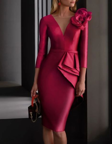 two piece sheath / column mother of the bride dress elegant v neck knee satin 3/4 length sleeve with ruching flower c019, Black;red
two piece sheath / column mother of the bride dress elegant v neck knee satin 3/4 length sleeve with ruching flower c019, Black;red