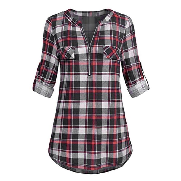 spring fashion casual lapel plus size blouses women plaid shirt rolled long sleeve zipped female blouse women's & shirts, White
spring fashion casual lapel plus size blouses women plaid shirt rolled long sleeve zipped female blouse women's & shirts, White