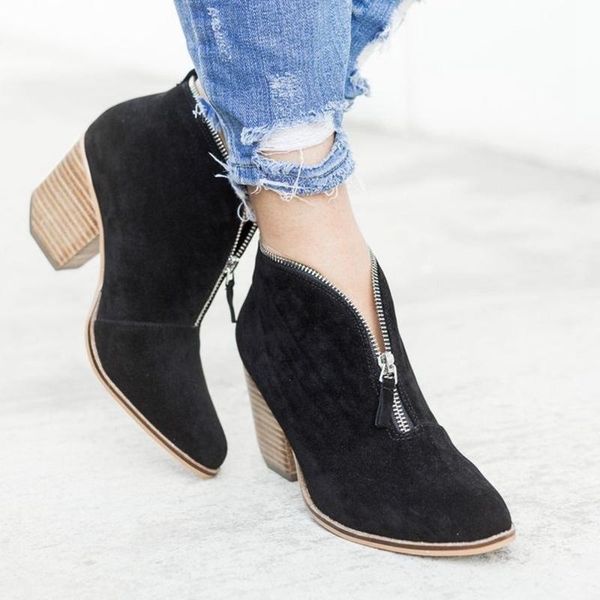 boots women's 2021 autumn winter pointed toe front zipper chunky-heel female ankle casual suede leather shoes, Black
boots women's 2021 autumn winter pointed toe front zipper chunky-heel female ankle casual suede leather shoes, Black