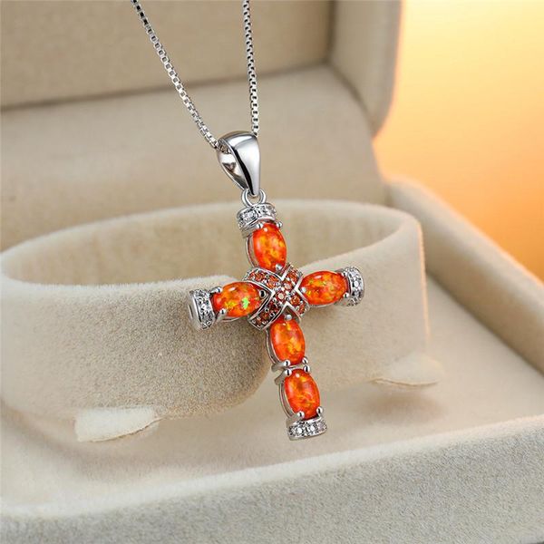 vintage female orange opal pendant necklace dainty zircon cross chain necklaces for women cute rose gold color wedding, Silver
vintage female orange opal pendant necklace dainty zircon cross chain necklaces for women cute rose gold color wedding, Silver
