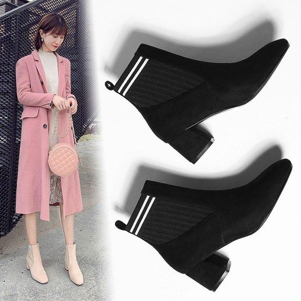 spring and autumn all-match elastic single boots thin women casual medium thick heel short x301 dress shoes, Black
spring and autumn all-match elastic single boots thin women casual medium thick heel short x301 dress shoes, Black