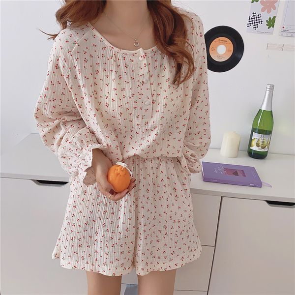 korean pajama mujer cherry print cotton yarn sleepwear set long sleeve shorts ruffle homewear skin-friendly breathable s1029, Black;red
korean pajama mujer cherry print cotton yarn sleepwear set long sleeve shorts ruffle homewear skin-friendly breathable s1029, Black;red