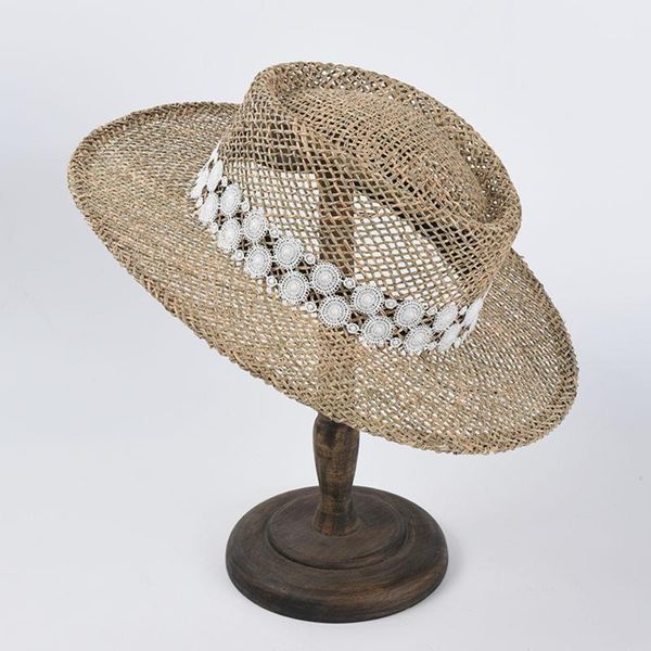 wide brim hats fashion natural grasses straw hat with black and white lace belt women summer visor protection sun flat beach, Blue;gray
wide brim hats fashion natural grasses straw hat with black and white lace belt women summer visor protection sun flat beach, Blue;gray
