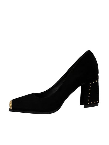 dress shoes european and american wind retro thick heel high shallow suede surface metal square head rivet single shoe, Black
dress shoes european and american wind retro thick heel high shallow suede surface metal square head rivet single shoe, Black