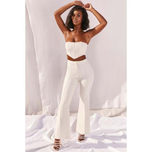 2021 female fashion flared pants set women's tube two piece sets backless deep v blue high waist sports suit, White
2021 female fashion flared pants set women's tube two piece sets backless deep v blue high waist sports suit, White