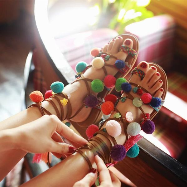 factory price pom tie up women gladiator flats sandals open toe fringed rome designed lady beach flip flops shoes, Black
factory price pom tie up women gladiator flats sandals open toe fringed rome designed lady beach flip flops shoes, Black