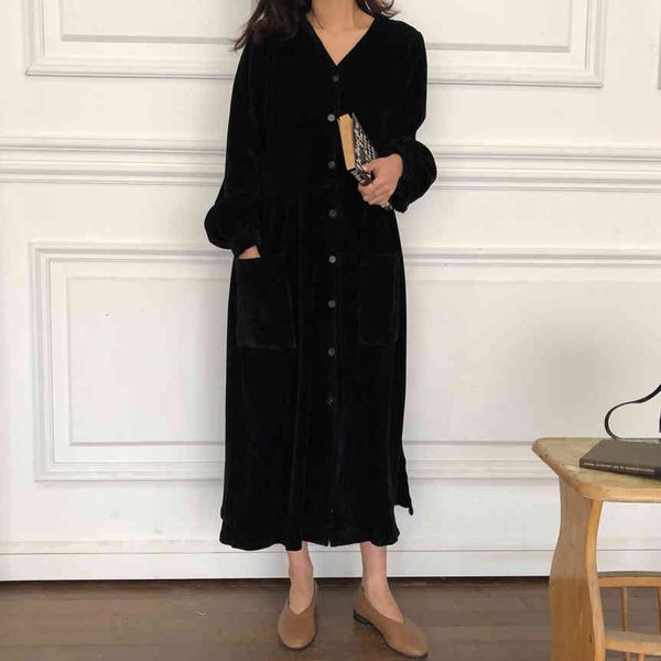 women autumn winter vintage long dress elegant full sleeve single breasted tunic casual corduroy dress with pocket vestidos, Black;gray
women autumn winter vintage long dress elegant full sleeve single breasted tunic casual corduroy dress with pocket vestidos, Black;gray