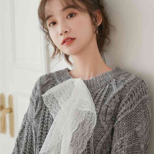women's knits & tees winter woman sweaters grey long sleeve crewneck pullover jumper knitted patchwork lace cute sweater korean fa, White
women's knits & tees winter woman sweaters grey long sleeve crewneck pullover jumper knitted patchwork lace cute sweater korean fa, White