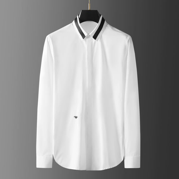 business shirt deluxe and classic versatile collar black and white striped bee embroidery men's long sleeve, White;black
business shirt deluxe and classic versatile collar black and white striped bee embroidery men's long sleeve, White;black
