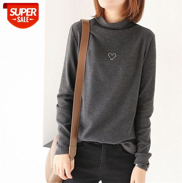 940339 pile collar bottoming shirt slim slimming korean love embroidery long-sleeved t-shirt women #w82o, Black;gray
940339 pile collar bottoming shirt slim slimming korean love embroidery long-sleeved t-shirt women #w82o, Black;gray