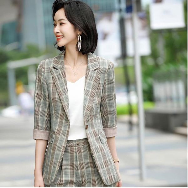 women's suits & blazers women coat half sleeve elegant khaki plaid jacket ol styles spring summer for ladies office blazer outwear, White;black
women's suits & blazers women coat half sleeve elegant khaki plaid jacket ol styles spring summer for ladies office blazer outwear, White;black