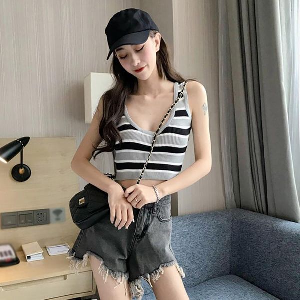 women's tanks & camis cotton crop u neck open back striped summer women navel tank woman knitted camisole with wide straps, White
women's tanks & camis cotton crop u neck open back striped summer women navel tank woman knitted camisole with wide straps, White